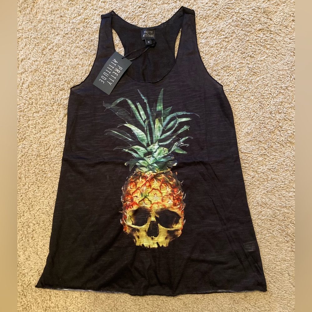 Pina Skullada Loose Fit Pineapple Skull Racerback Tank Top - NWT 💀🍍